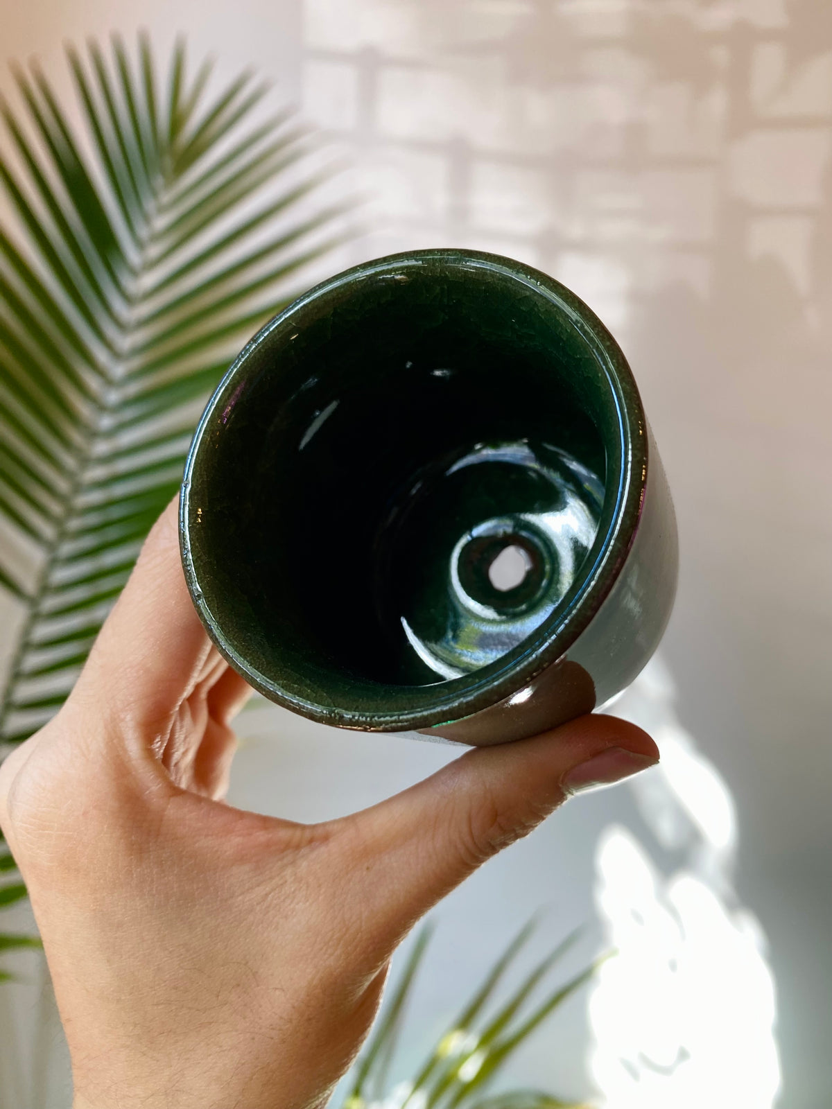 Dark Green Ceramic Planter with Drainage