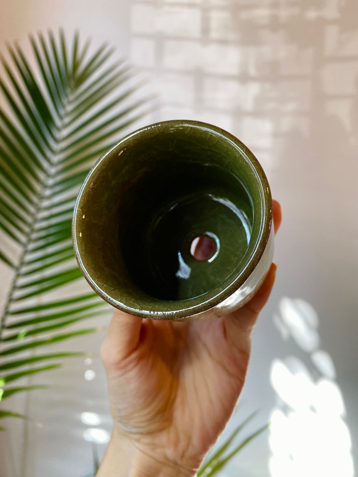 Yellow-Green Ceramic Planter with Drainage