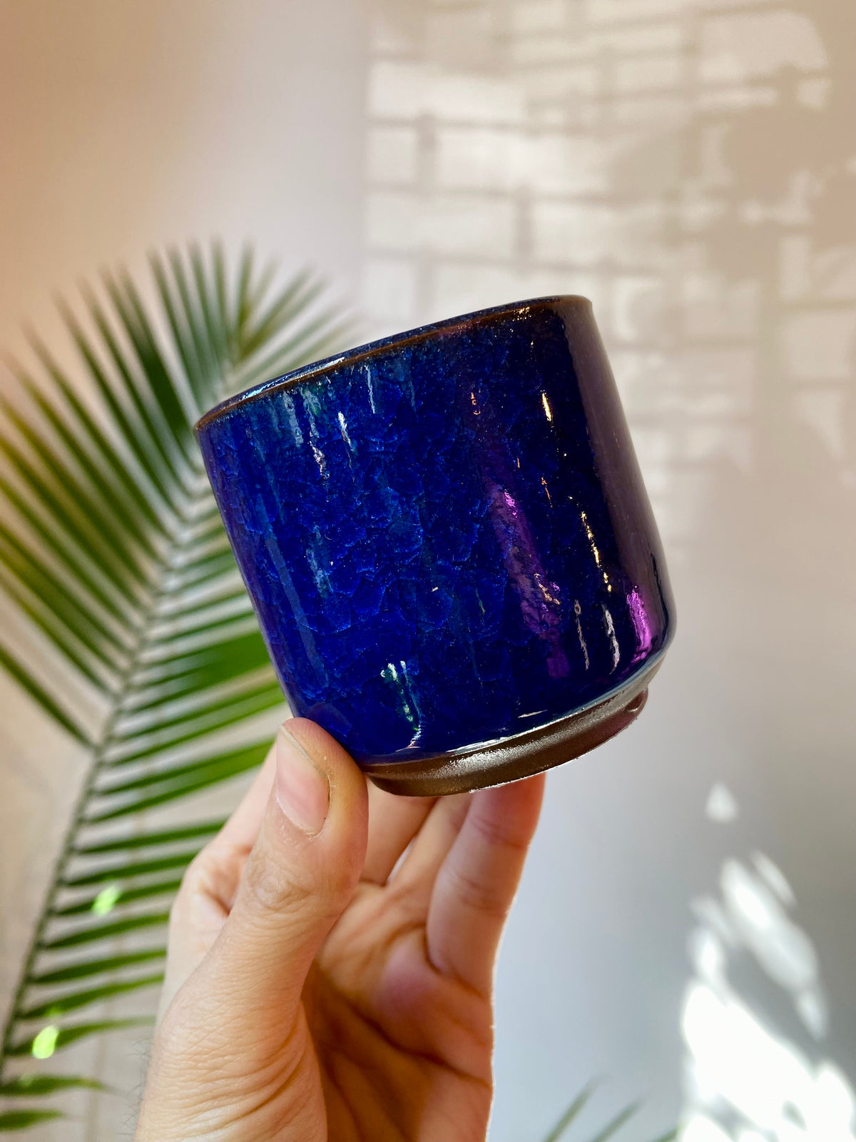 Dark Blue Ceramic Planter with Drainage