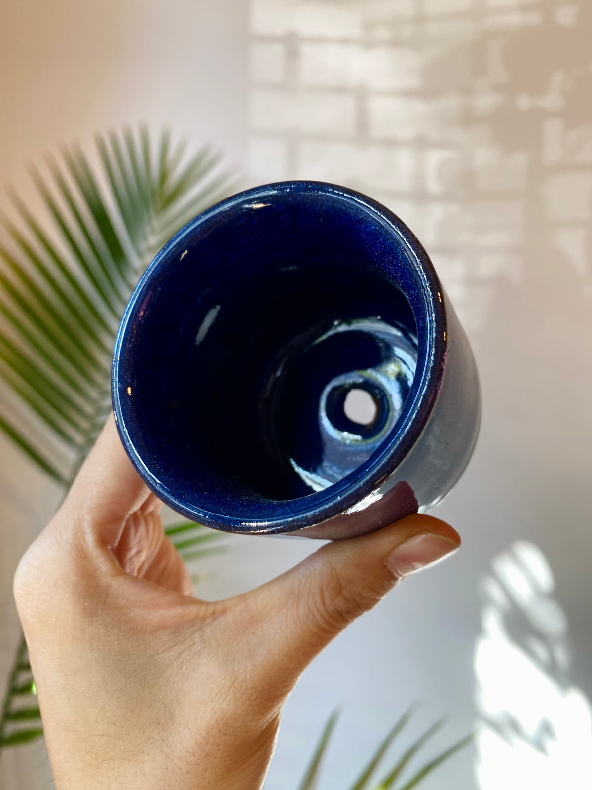 Dark Blue Ceramic Planter with Drainage