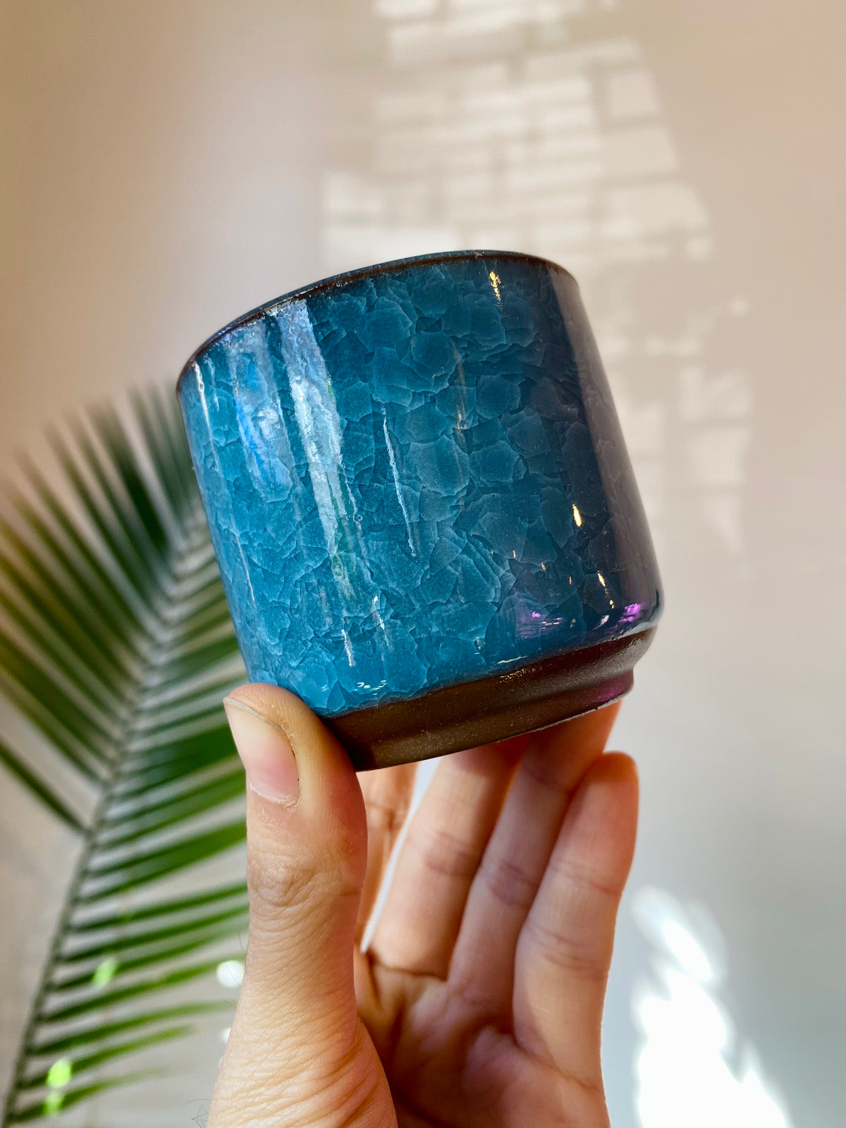 Light Blue Ceramic Planter with Drainage