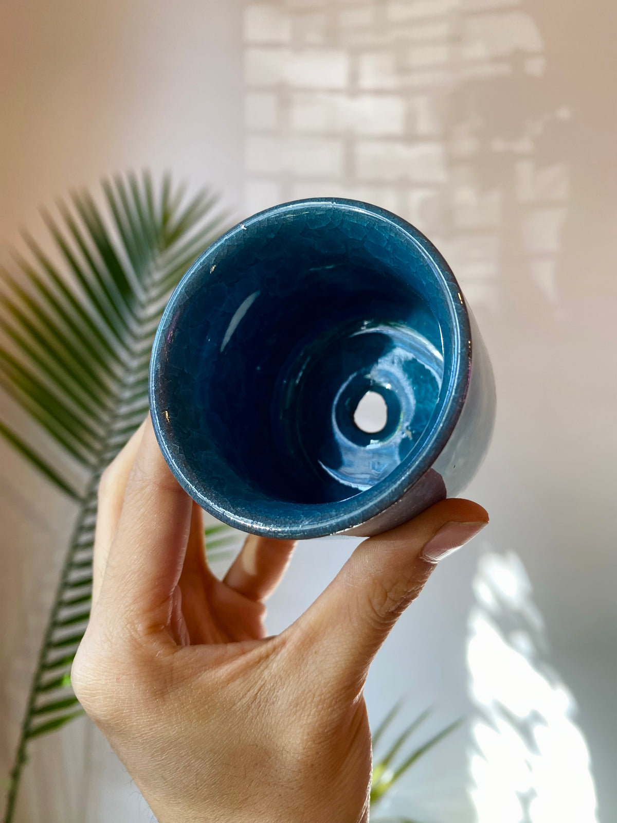 Light Blue Ceramic Planter with Drainage