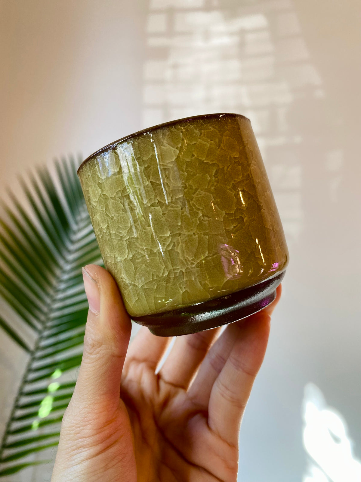 Yellow-Brown Ceramic Planter with Drainage