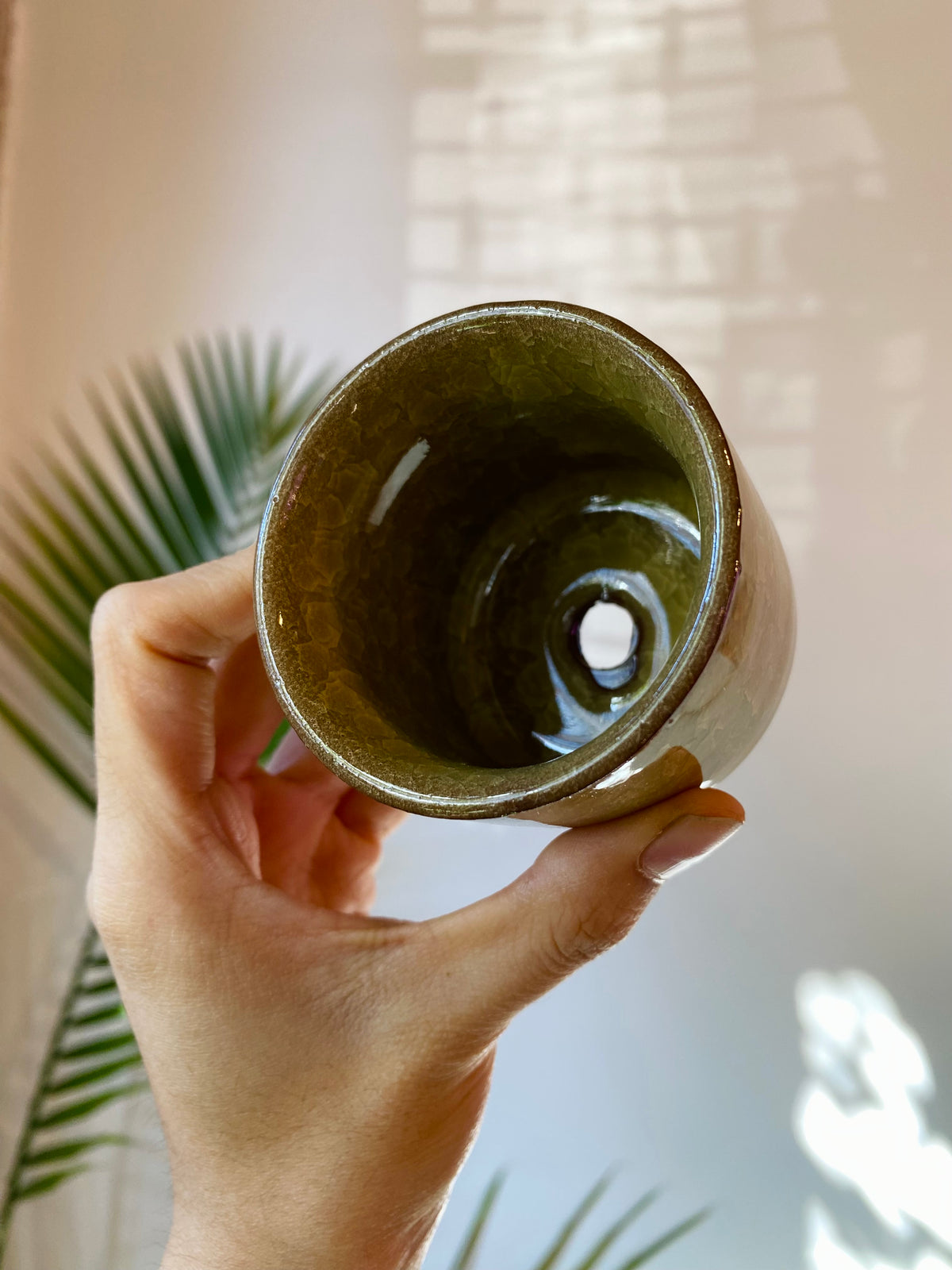 Yellow-Brown Ceramic Planter with Drainage