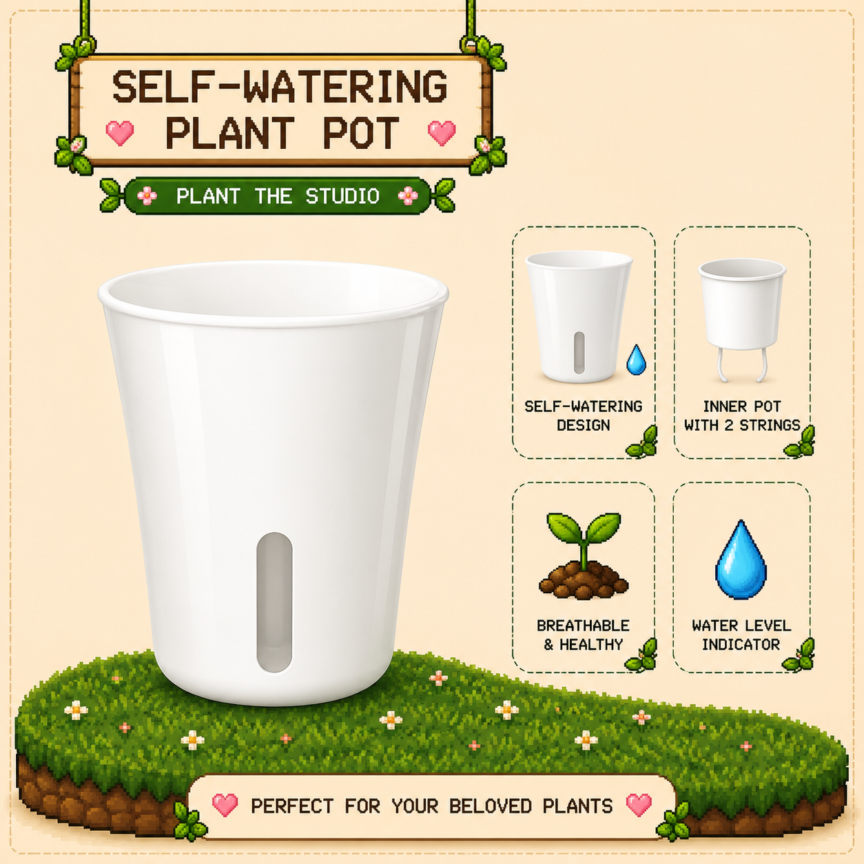 3" White Self-Watering Planter Set (10-Pack)